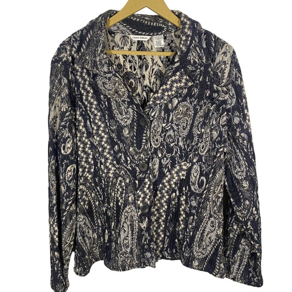 Laura Ashley Jackets & Blazers - Laura Ashley Women's XL Textured Paisley Mixed Media Blazer Boho Lagenlook